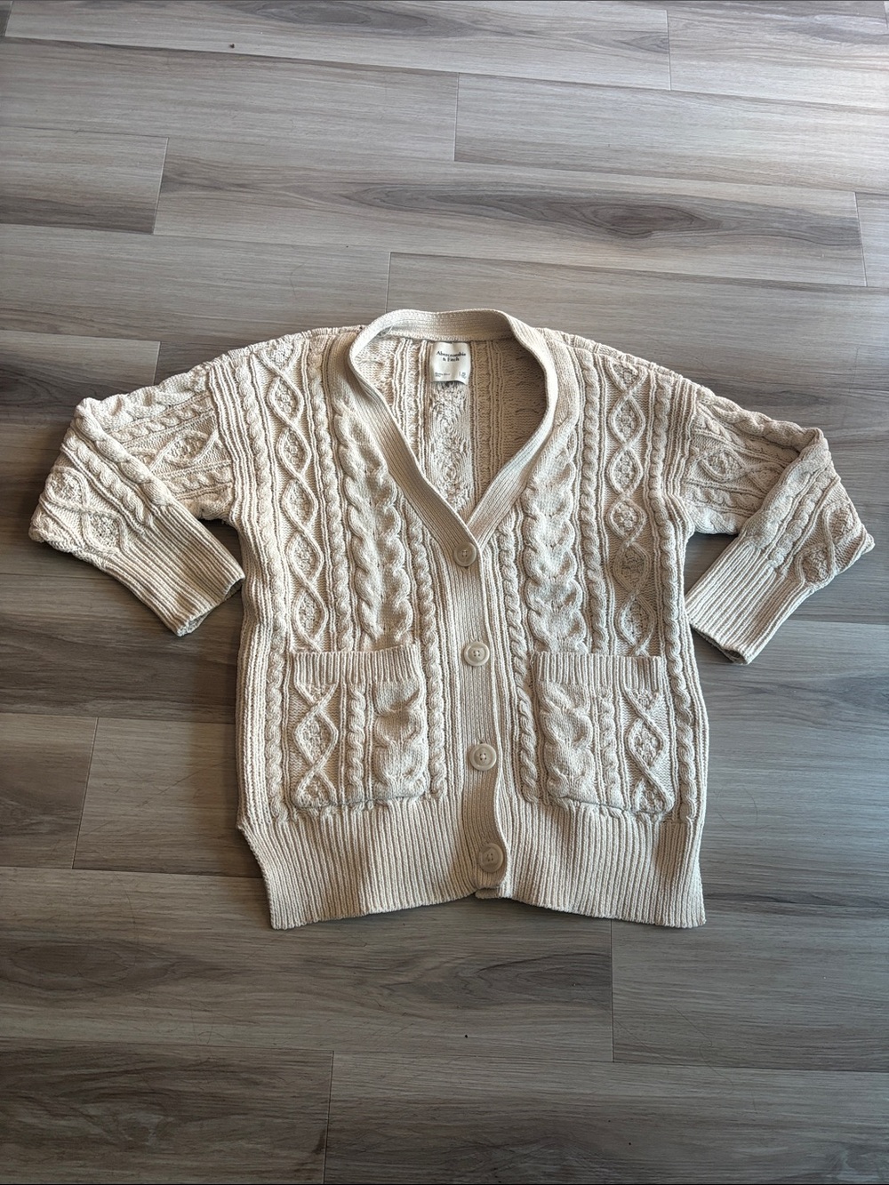 Abercrombie & Fitch Cream Cable Knit Button-Up Cardigan